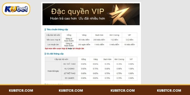 Tận hưởng trải nghiệm đẳng cấp với đặc quyền khách VIP KUBET